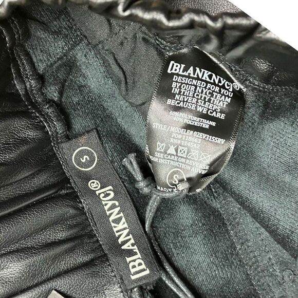 Blank NYC Pants WMNS S Black Faux Leather Cropped Straight Pockets Elastic Waist - Picture 4 of 15